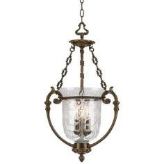 la vella antique brass three light pendant chandelier