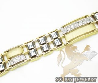 Mens 14k Yellow White Gold Italian CZ Bracelet