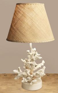  Ocean Sea Coral Resin Base Table Lamp with Burlap Shade
