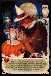 Pumpkin Moon Black Cat Greetings Halloween Vintage Poster Repro