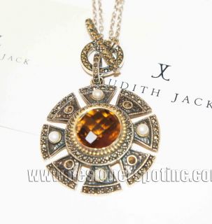 New Jj Judith Jack 14kt Gold on 925, Citrine 18 Round Necklace $295