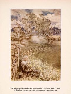 1960 Tipped in Print Arthur Rackham Art Izaak Walton Compleat Angler