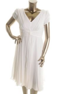 Maggy Boutique New White Silk Chiffon Ruched A Line Cocktail Evening