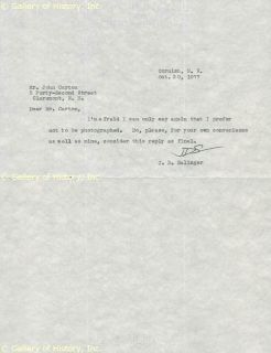 Salinger Typed Letter Signed 10 30 1977