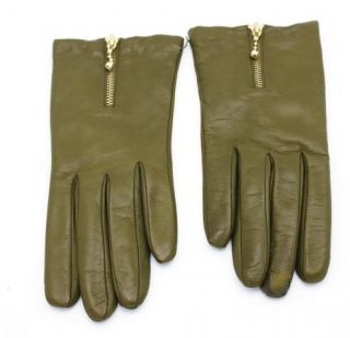 Crew Collection Womens Zip Leather Gloves $118 Olive Green M