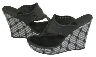 Jack Rogers Marbella Straw Black Stripe Platform Wedge Sandals 10 New