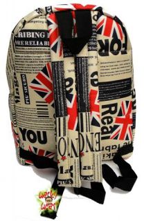 Union Jack Backpack Rucksack Bag Kids School Retro Newspaper A4 Trendy