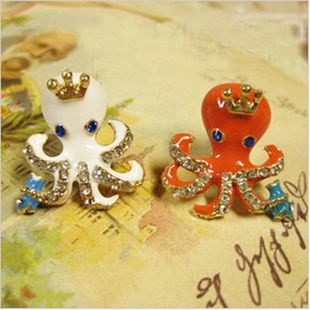 Betsey Johnson White Small Octopus Earrings