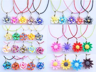 Wholesale New Lovely Polymer Clay Flower Pendants Childrens Necklace