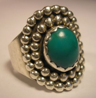   NATIVE AMERICAN GREEN TURQUOISE STERLING SILVER RING J JOHNSON10 5