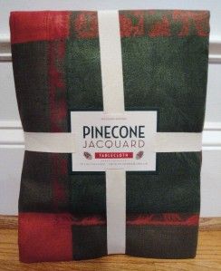 New Williams Sonoma Pinecone Jacquard 70x 126 Tablecloth Red Green