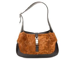 7250 Auth Gucci Jacki O Brown Fur Shoulder Bag Purse