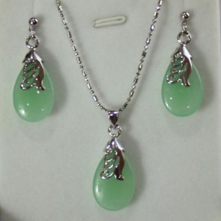 Green Jade 18K GP Earring Pendant Set