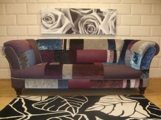 Patchwork Chesterfield Sofa Upholstered in Designer Fabrics Leather
