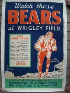 1938 Chicago Bears Schedule Poster 1 Sht Jack Manders
