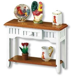 Dollhouse Side Table Rooster Pattern 1 495 8 Reutter White 1 12