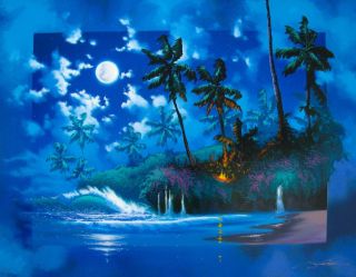 James Coleman Hand Signed Giclee on Canvas Tropical Full Moon