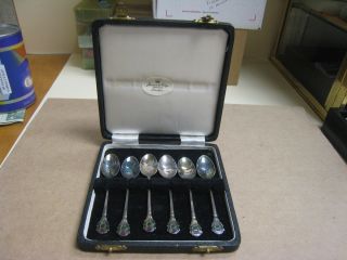 Jamieson Carry Aberdeen 6 Silver With Enamel Demitasse Spoons With Box