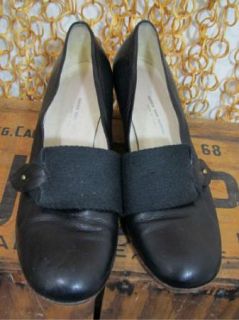 Womens Black Leather Kitten Heel Italian Mary Jane Shoes 38 5