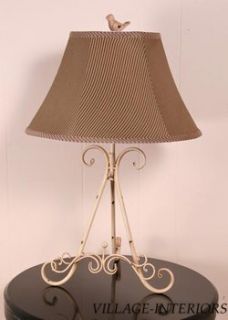 Accent Table Lamp w Book Easel Black Ticking Shade Bird Finial