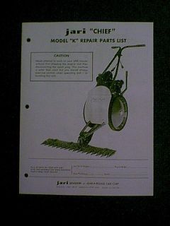 Jari Chief Sickle Bar Mower Parts Manual
