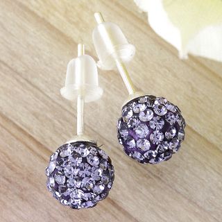 Pair 925 Sterling Silver Czech Crystal Disco Ball Ear Studs Xmas Gift
