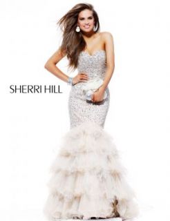 Sherri Hill 2801 Nude Silver Sweetheart Evening Gown Dress Sz 0 New