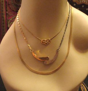 Vtg GOLDTONE & SILVERTONE Avon Knot MONET HERRINGBONE Chain Necklace