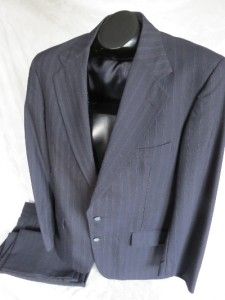295 Jeffrey Banks Navy Pinstripe Wool 2 Button Suit Mens Size 40R