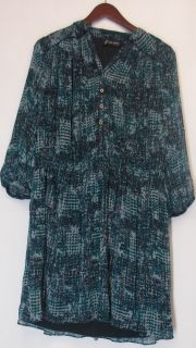 Jennifer Hudson Collection Sz L Batik Print Dress Button Blue Combo