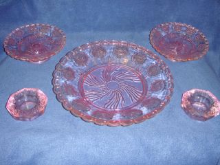 Pink Depression Glass Serving Plate 2 Stands 2 Candle