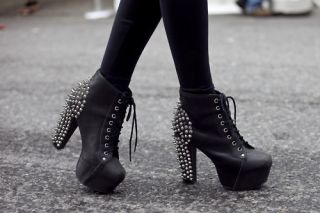 Jeffrey Campbell Black Leather Silver Spike Lita Ankle Boots