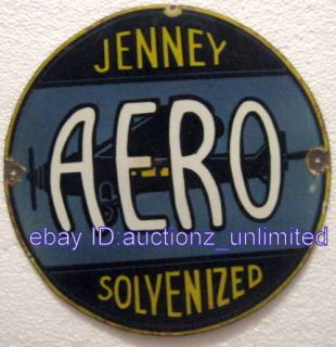  Vintage Vitreous Porcelain Enamel Sign Aero Jenney Solvenized