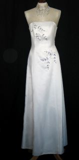 Jessica McClintock White Satin Rhinestone Gown Dress Size 12