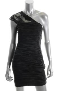 Jessica McClintock New Black Taffeta Lace One Shoulder Cocktail Dress
