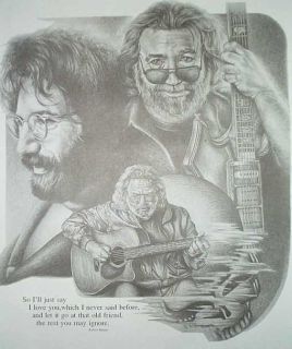 Jerry Garcia Sketch Art Drawing Poster Print 17 x 22