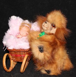 OOAK Recycled Mink Fur Mini Poodle Dog w Bed by Artist Natalya PhD