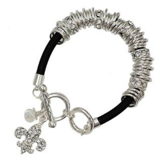 Fleur de Lis Bracelet Silver Fleur de Lis Charm on Black Cord Bracelet