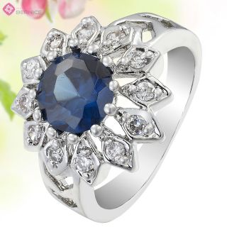 Wedding Jewelry Sunflower Cut Blue Sapphire Dainty Carnival Ring Size