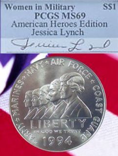 Point MILITARY HERO Silver Dollar SIGNED Jessica Lynch PCGS MS69 COIN