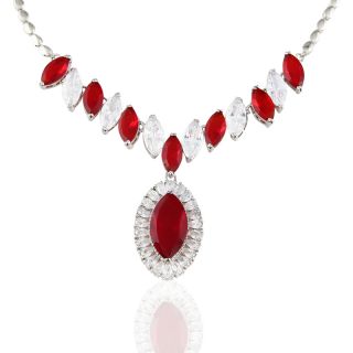  Ruby Gold GP Pendant Necklace Chain Wedding Women Dress Jewelry