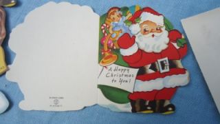 Vintage 50s Unused Childrens Christmas Cards A Meri Card Santa Cat