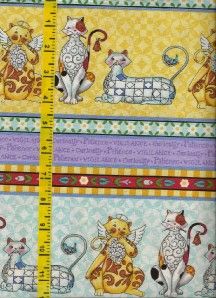 yds Qt Jim Shore Fancy Felines Border Stripe Cotton Fabric