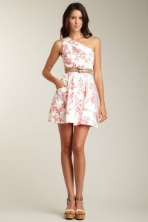 Jessica Simpson One Shoulder Belted Pink Floral Dress Sz 10