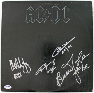 AC/DC (4) ANGUS YOUNG MALCOM JOHNSON & WILLIAMS SIGNED ALBUM COVER PSA