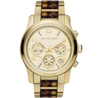 New Michael Kors Women MK5659 Gold Tortoise Band Chrono Date Watch