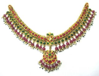 20k gold vintage ethnic tribal choker necklace kundan polki gemstone