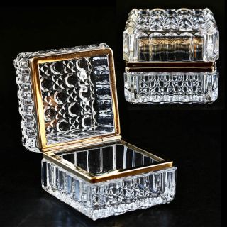  Clear Crystal Glass Hinged Trinket Jewelry Box Casket Ormolu