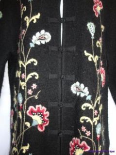 MERCER & MADISON black BOILED WOOL Zen embroidered CARDIGAN Sweater