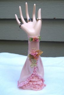Vintage Chic Hand Mannequin Jewelry Ring Holder Display Roses Lace